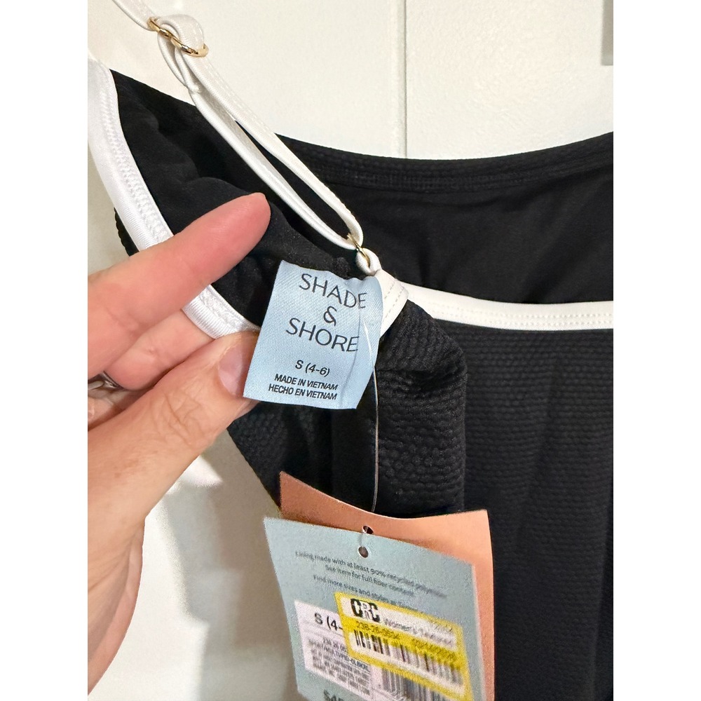 Shade & Shore One Piece Swimsuit S Black White Textured High Leg Square Neck - Picture 7 of 7